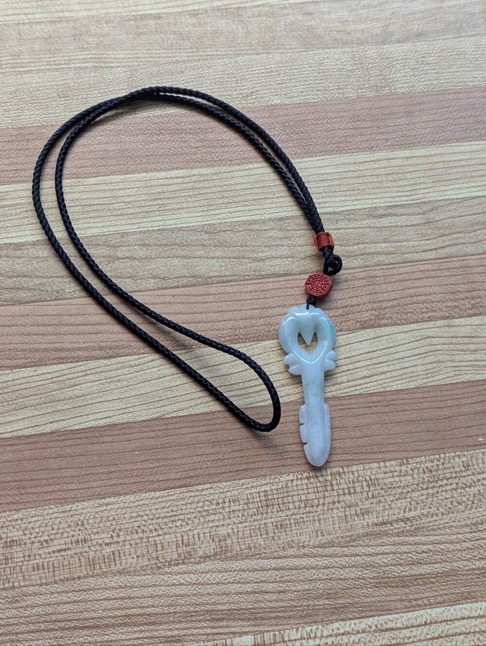 White Jade Sword/ Key Pendant Necklace on Black Cord